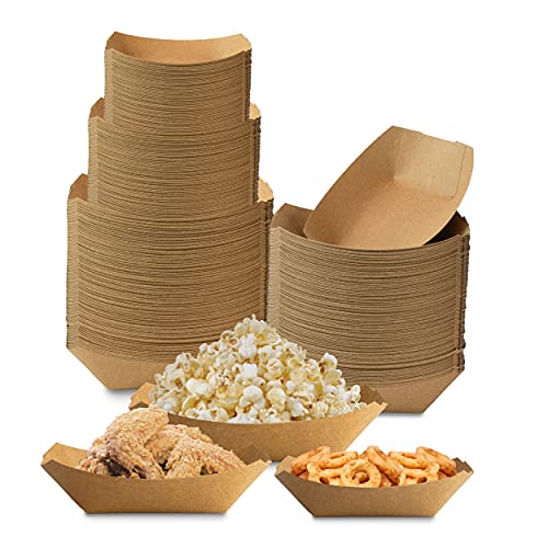 🔥 Flash Sale [150 Pack] 1lb 2lb 3lb Kraft Brown Paper Food Trays - Disposable Grease Resistant Serving Plate, Paperboard Boat Basket for Parties Fairs Picnic Carnival Holds Tacos Nachos Fries Hot Corndog, 50 each