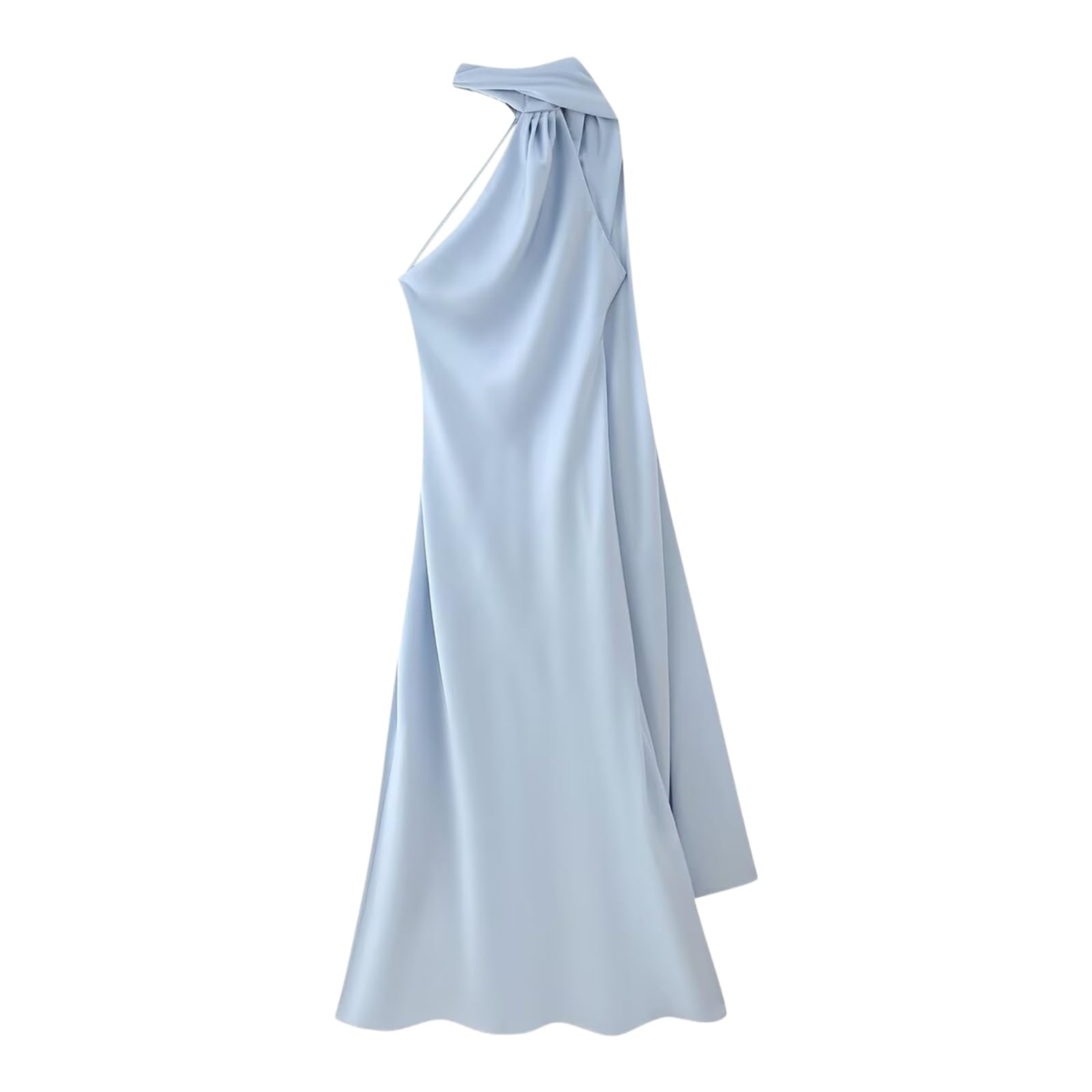 Vestito Donne Raso Halter Maxi Abito, Senza Schienale Maniche Seta Sentire Lungo Abito Elegante Estate Festa da Sposa Ospite con Nastro-White-s