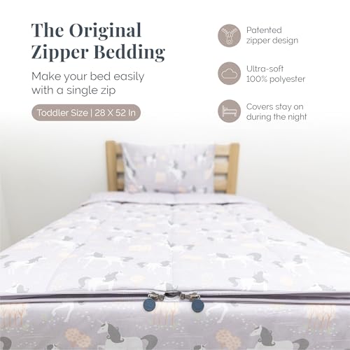 Image of Beddy's Fairytale Unicorn Durable Zipper Bedding for Kids - Bed in a Bag - Purple Sheets & Comforter with Unicorns - Includes Pillowcase and Sham - Easy to Make & Wash - Toddler