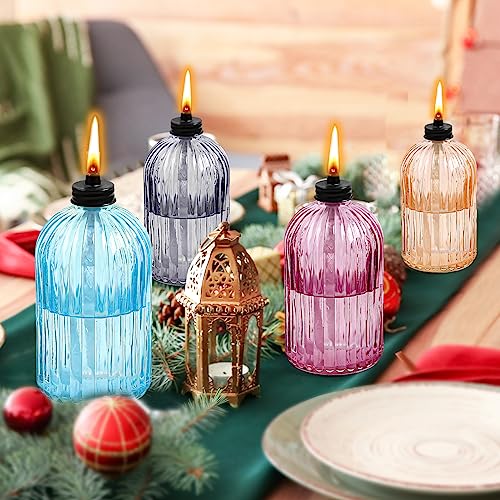 FAN-Torches 4 Pack Glass Table top Torch,13.5 oz Citronella Torches for Outside,Refillable Flame Light Torch with Wicks and Covers, Landscape Lanterns Torches for Yard,Patio, Garden,Party Decor, DIY.