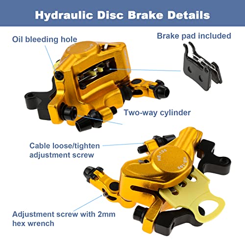Petchor Hb-100 Line Pulling Hydraulic Disc Brake Calipers, Mechanical Disc Brakes For Mtb, Mountain Bike, E-Bike And Electric Bike 2Pcs Front/Rear Gold #TOP1