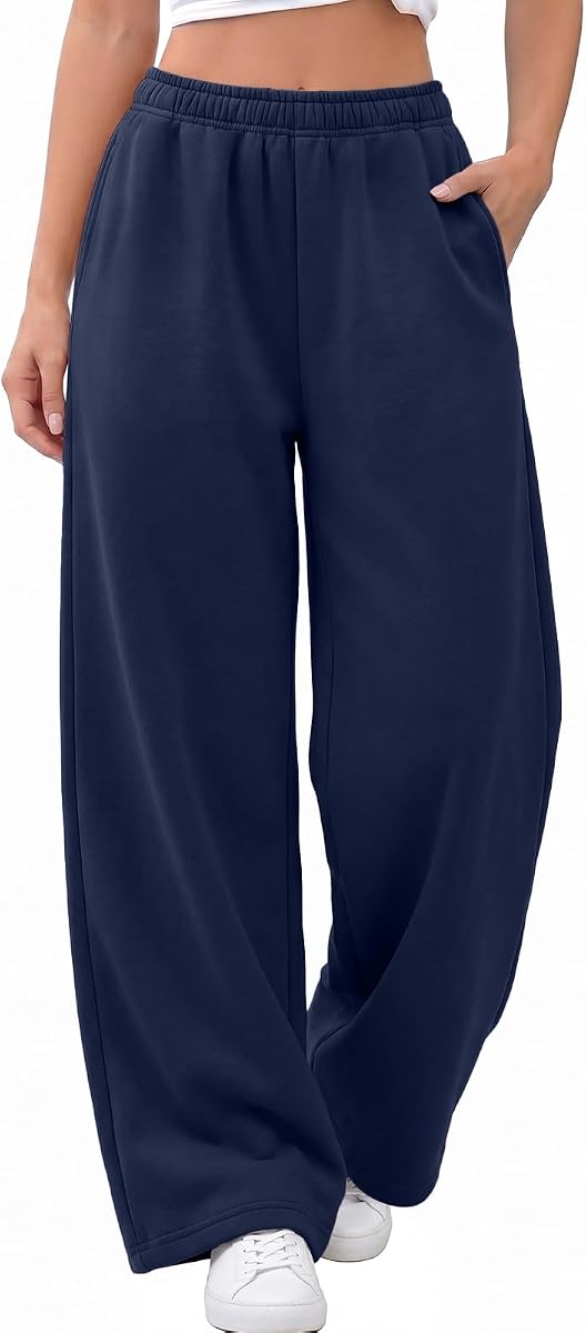 Trendy Queen Womens Wide Leg Fleece Lined Fall Sweatpants