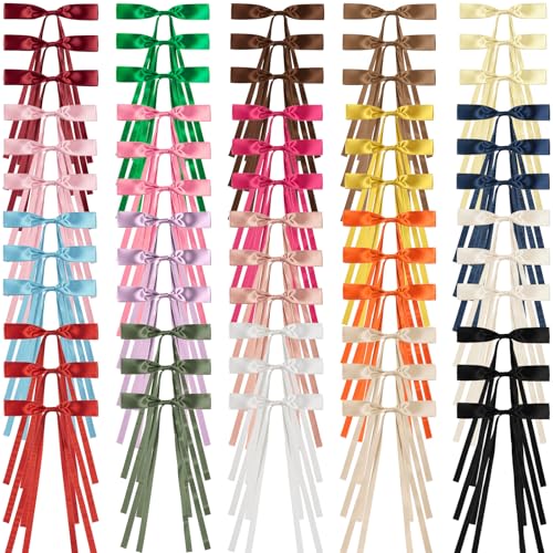 Baemin 60 Pcs Hair Bows for Girls Women, Hair Clips, Long-Tail Ribbons, Loose Pack, Hair Decoration Accessories