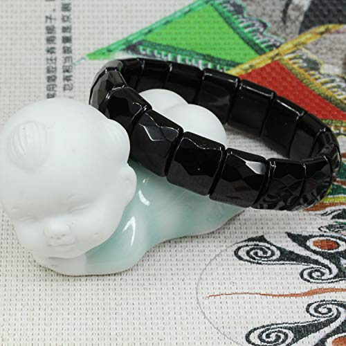 Keleny Gemstones Semi Precious 15mm Square Grain Faceted Beaded Stretch Bangle 7.5 Inch Unisex2