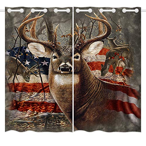 Hommomh Deer Curtains (2 Panels 54 X 84 Inch) Grommet Top Darkening Blackout Room Curtain Americana Flag Camouflage Camo Living Bedroom Window Drapes Treatment #TOP15