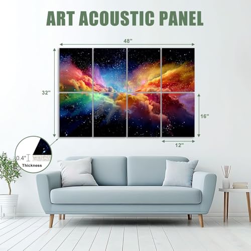 8 Pack de Paneles Acústicos Artísticos para Absorción de Sonido con Diseño Abstracto de Nebulosa Cósmica, Explosión, Nubes Arcoíris Vibrantes, Estrellas, Espacio Estrellado, Paneles Decorativos Autoadhesivos para Estudios de Grabación y Oficina 48"x32" miniatura 2