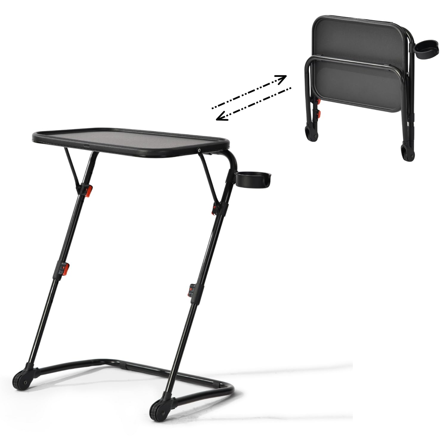 HOMYLIN Klapptisch mit Verstellbarer Höhe und Winkel, Faltbarer Laptoptisch mit Getränkehalter, Keine Montage erforderlich, 49 x 35,5 x 71,5 cm, Schwarz