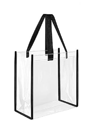 Transparent PVC Tote Bag with Black Handles | Clear Carry Bag for Shopping, Travel, Office & Daily Use | Reusable Waterproof Handbag