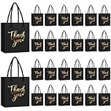 Honoson 30 Pcs Mini Gift Bags with Handles 4 x 2.75 x 4.5'' Small Thank You Paper Bag Foil Valentine's Day Gift Bag Wedding Gift Wrap Bag Birthday Party Favor Bag for Baby Shower(Black/Gold)