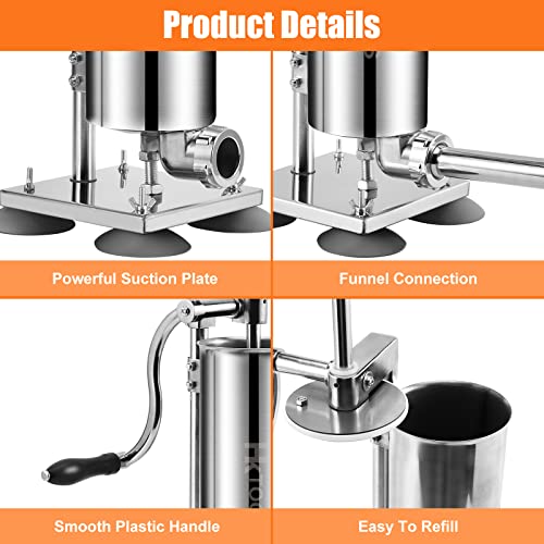 Hk Sausage Stuffer, Stainless Steel Sausage Maker, 3.5L 8Lbs Vertical Meat Sausage Stuffer Machine With 8 Stuffing Tubes Attachment For Professional Commercial Kitchen And Household Use #TOP4