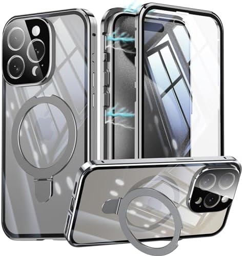 Coque Magnétique IPhone 15 Pro Max, Protection 360°, Dos Transparent, Bleue, Neuve