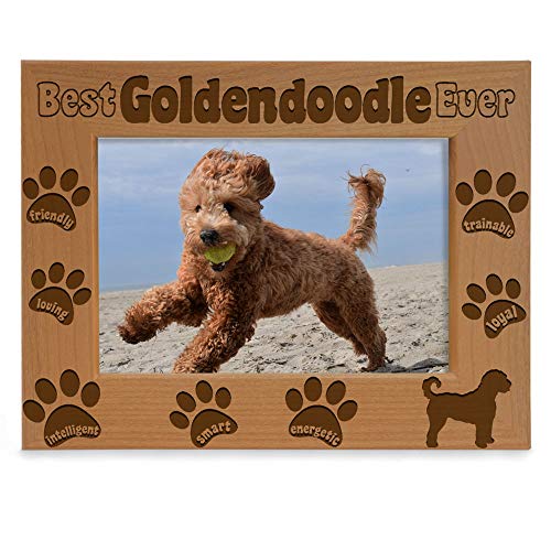 KATE POSH Goldendoodle Picture Frame, Best Goldendoodle Ever, New Puppy Gift, Dog Lover Gift, Memorial Dog, Engraved Natural Wood Photo Frame (4x6 Horizontal)