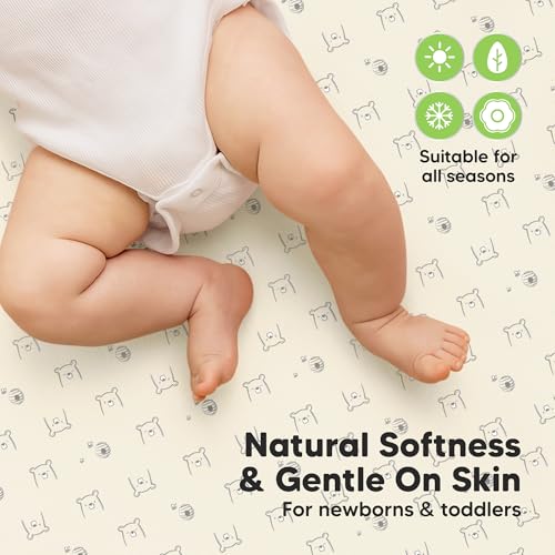 Image of 2-Pack Waterproof Crib Sheets for Boys, Girls, 52x28 Fitted (Bumble Bear) | Organic Cotton Baby Crib Sheets, Toddler Mattress Protector Cover, Washable, Soft & Durable Baby Bedding Essentials