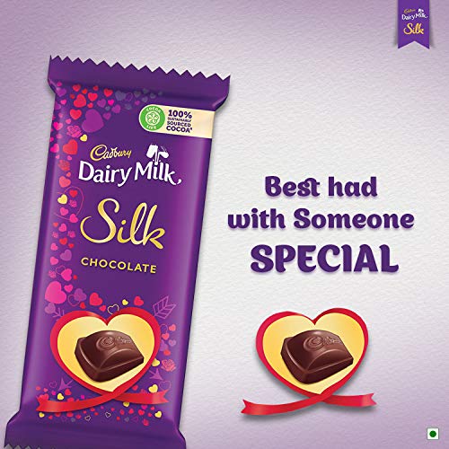 Image of Cadbury Dairy Milk Silk Roasted Almonds Chocolate Bar, 143g (Pack of 3) & Cadbury Dairy Milk Silk Valentine Chocolate Bar, 5 x 60 g