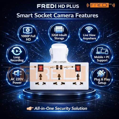 Image of FREDI HD PLUS WiFi Indoor Security Camera 1080P Full HD Live View Mobile Motion Detection Loop Recording AC Power 32GB Inbuilt Storage 3 Pin Socket Camera
