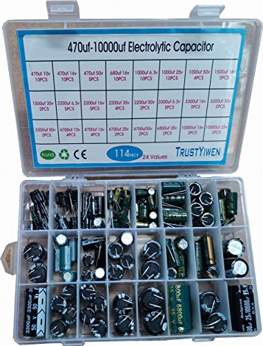 New 24Value 114pcs Electrolytic Capacitor Assortment Box Kit Range 470uF-10000uF (6.3V 16V 25V 35V 50V)