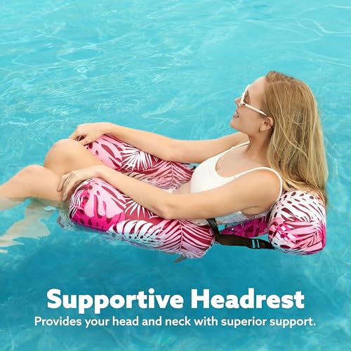 SLOOSH Luftmatratze Pool Wasser für Erwachsene, aufblasbarer Sessel, schwimmende Hängematte, aufblasbare Wasserstühle und Pool Flöße für Sommerpartys, Pool- und Strandspaß, Rosa Blätter