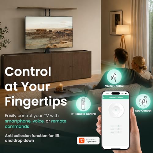 ynVISION.DESIGN Motorized TV Lift & Ceiling Drop Down Mount for 43-88 Inch TVs - 47in Travel Distance - RF Remote & WiFi Voice Control - Floor/Ceiling Installation - Max VESA 600x400, 132 lb Limit by ynVISION.DESIGN - Used condition - Image 5