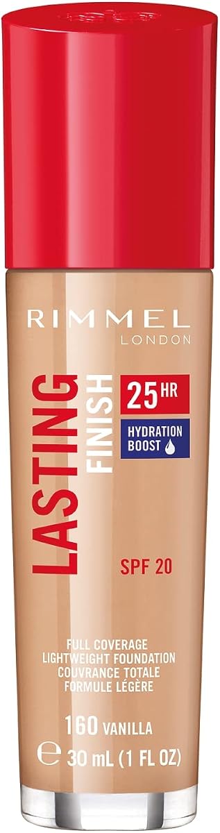 Rimmel London Lasting Finish 25HR - 160 Vanilla - Foundation, 25-Hour Wear, Full Coverage, Waterproof, 1oz
