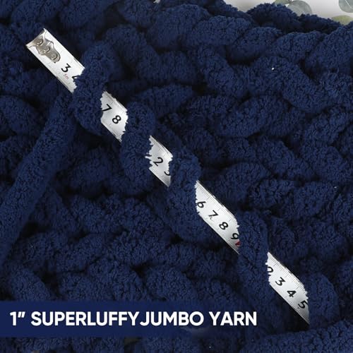 Image of 8 Packs Jumbo Chunky Chenille Yarn - 2040g(72oz) 245 Yards (224m) Bulky Yarn - Chunky Yarn for Hand Knitting Blanket,Cushions, Pet Bed - Soft and Durable(Navy Blue)
