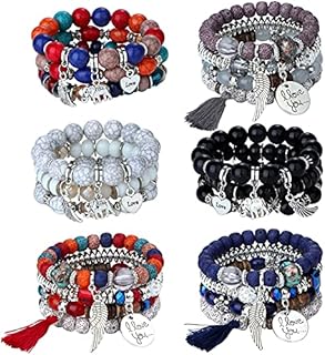 LOLIAS 6 Sets Bohemian Stackable Bead Bracelets for Women Men Stretch Multilayered Bangles Bracelet Set Boho Multicolor Jewelry