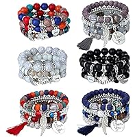 LOLIAS 6 Juegos de Pulseras de Cuentas Apilables Bohemias para Mujeres Y Hombres Conjunto de Brazaletes Multicapa Elásticos, Conjunto De Pulseras Boho Multicolor