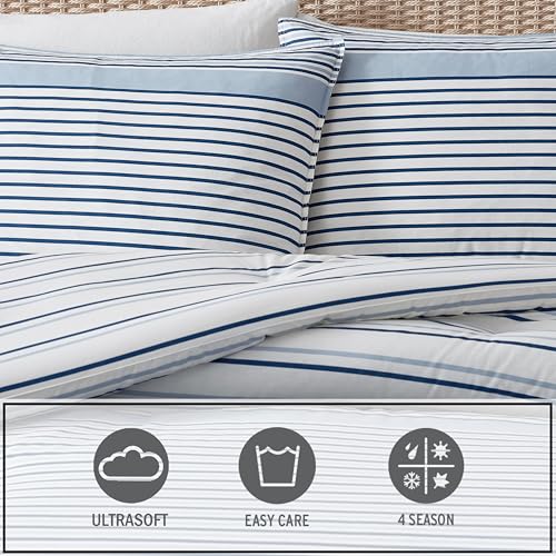 Image of Eddie Bauer - King Comforter Set, Super Soft Bedding with Matching Shams, Two-Piece Back Closure, Modern Room Essentials (Cooper Stripe Blue, King)