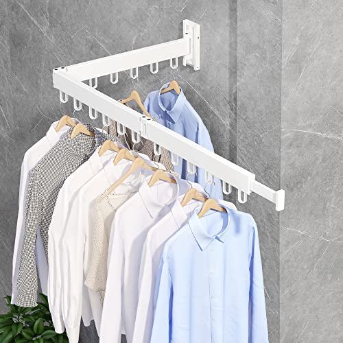 Zdwcyl Clothes Drying Rack,Laundry Drying Rack Wall Mount, Space Saver Wall Mounted Clothes Rack,Retractable,Collapsible(Tri-Fold), White Color Drying Rack Clothing(Ring) #TOP6