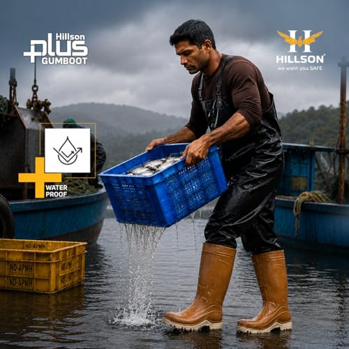 Image of Hillson Plus HP03 Gumboot | 100% Waterproof, Dual Density Sole, Anti-Skid Rainboot | Ideal For Monsoons, Fisheries, Farming, Paddy Fields, Food Industry | Size 07 UK /INDIA