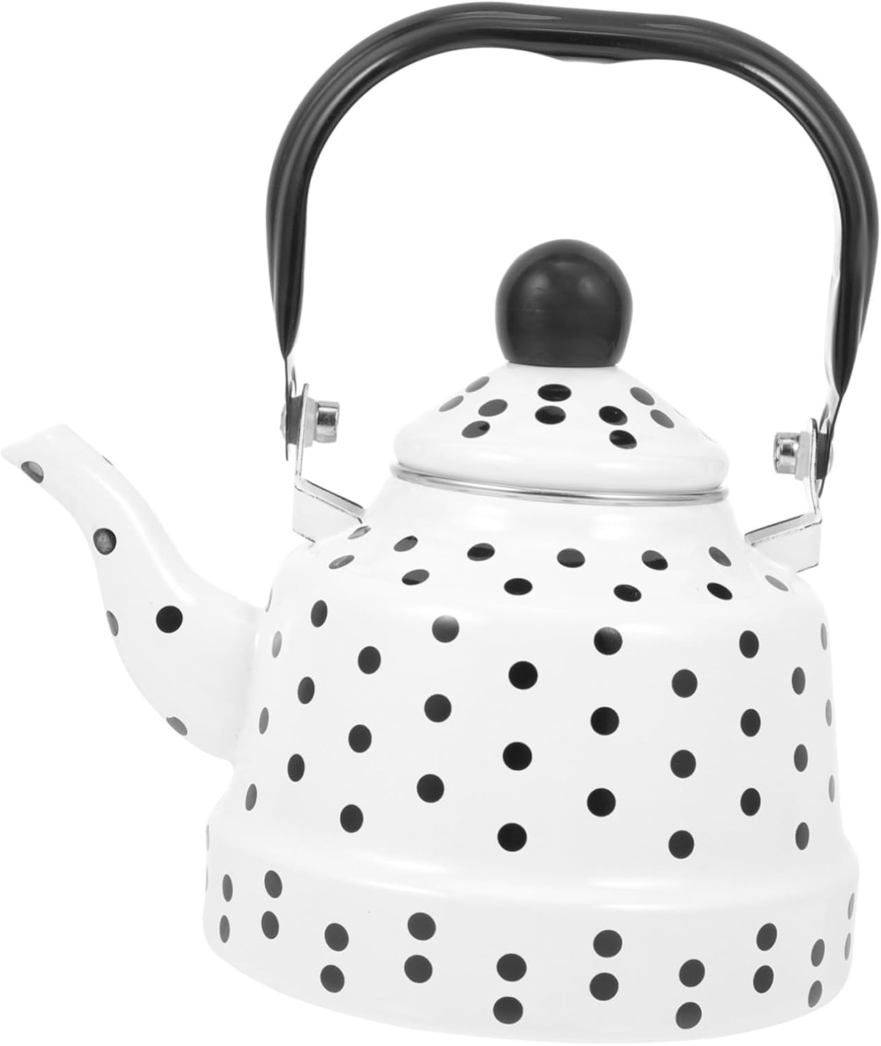 Enamel Teakettle with Comfortable Handle Stove Top Tea Kettle for Home and Restaurant Use Vintage White with Black Dots Easy to Hold and Elegant Design