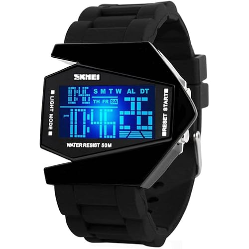 Gosasa Men Sports Military Watches Digital Airplane Shaped LED Light Waterproof Watches
