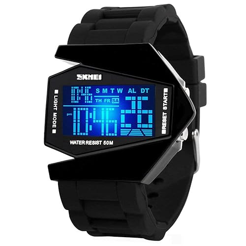 Men Sports Military Watches Digital Airplane Shaped LED Light Waterproof
