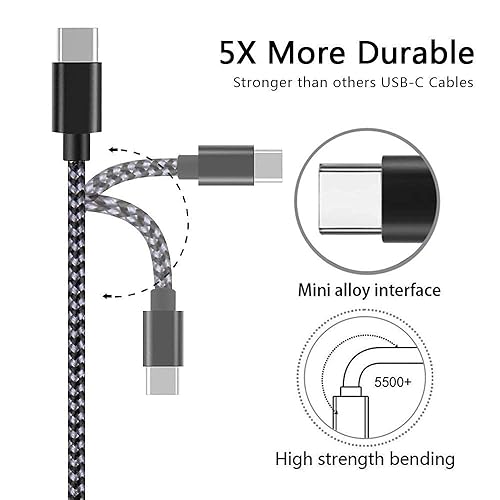 Miniatura 4 de Cable USB C, cables de carga USB A a tipo C trenzados de nailon de alta calidad [paquete de 5, 3/3/6/6/10 pies], cable de carga tipo C para teléfono