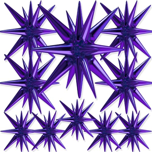 Image of PartyWoo Purple Star Foil Balloons 10pcs Different Sizes Pack of 42 27 22 Inch Large Lavender Explosion Spike Mylar Balloons for Birthday Bachelorette Anniversary Princess Party Decorations