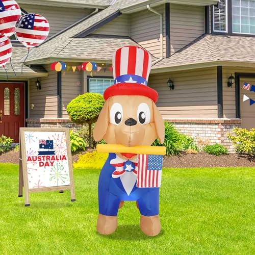 YEFOLAHK 4FT 4th of July Inflatable Patriotic Dog Blow Up Independence Day Dog with LED Lights for Outdoor and Indoor Parties Festival Patio Inflatable Decorations Patriotic Holiday Decorations