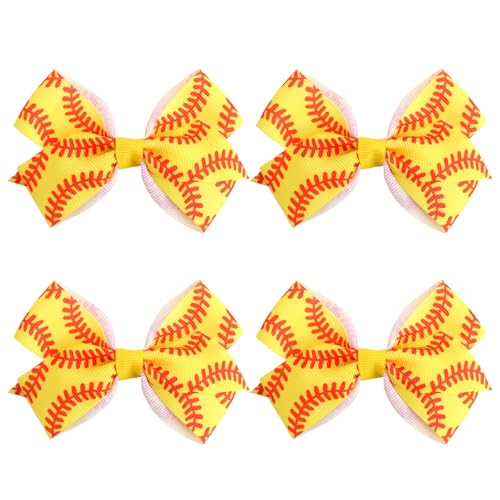 BOXOB - BOXOB 4pcs Barrettes à Cheveux Nœud Softball, 10cm Ruban Jaune Barrettes à Cheveux Nœud Softball Accessoires Décorations Parfaites et Cadeaux Fête pour Femmes