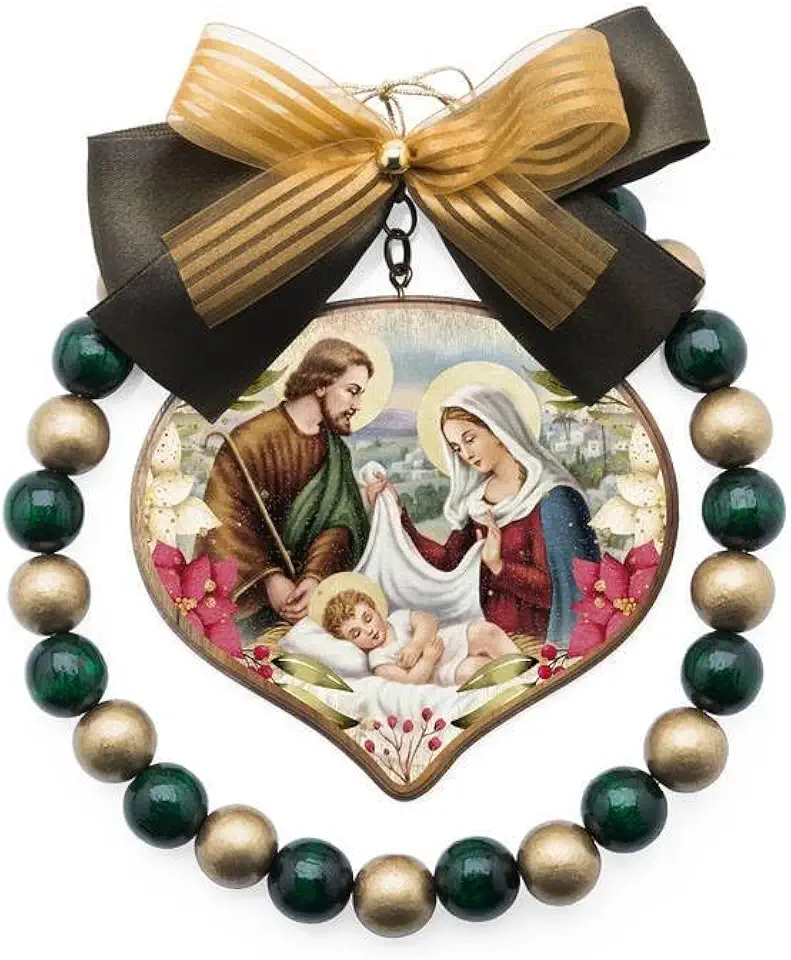 Guirlanda de Natal Sagrada Família Madeira Avelã Verde