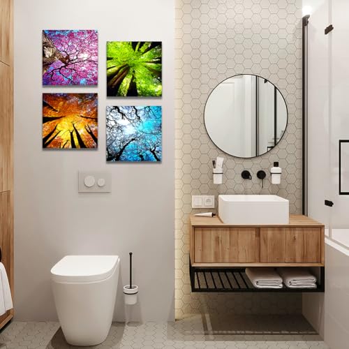 Artscope 4 Pieces Canvas Prints Wall Art - Picture Painting- Modern Wall Artwork Framed for Bathroom Home Office Decor - 12 x 12 Inch (Four Seasons of the Forest, 12x12) - Thumbnail 3