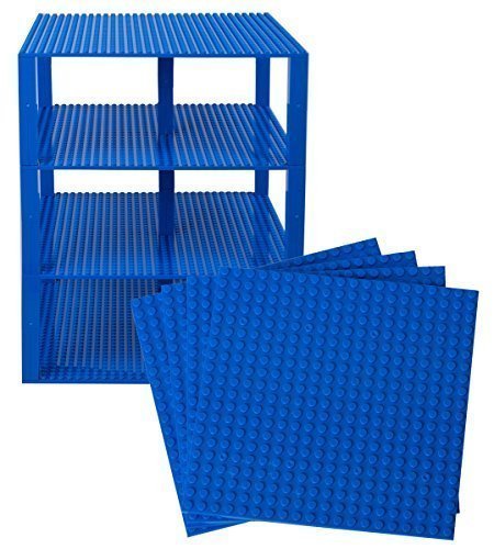 Strictly Briks Large Classic Stackable Baseplates, Building Bricks for Towers, Shelves, and More, 100% Compatible with All Major Brands, Blue, 4 Base Plates & 30 Stackers, 10x10 Inches