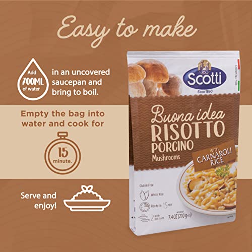 Porcini Mushrooms, Riso Scotti, Carnaroli Rice, Ready Meal, Easy To Cook, Italian Seasoned Risotto, Easy Dinner Side Dish, Just Add Water And Heat, , 7.4 Oz, 2-3 Servings #TOP3