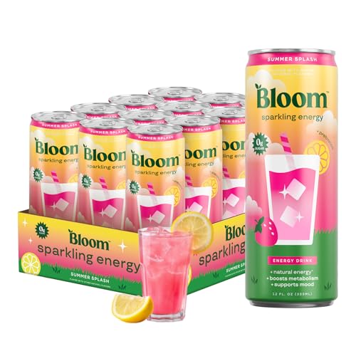 Image of Bloom Nutrition Sparkling Energy Drink - Natural Caffeine, Zero Sugar, 180mg Caffeine - Antioxidant-Rich with Green Coffee Bean, Green Tea Extract, Prebiotics - Summer Splash - 12oz 12 Pack