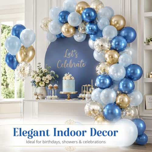 Image of Blue and Gold Balloon, 50 Packs 12 Inch Metallic Blue Pearl Double Stuffed Blue Balloons with Gold Confetti Ballons for Birthday Party Decorations Wedding Bridal Shower Baby Shower Graduate