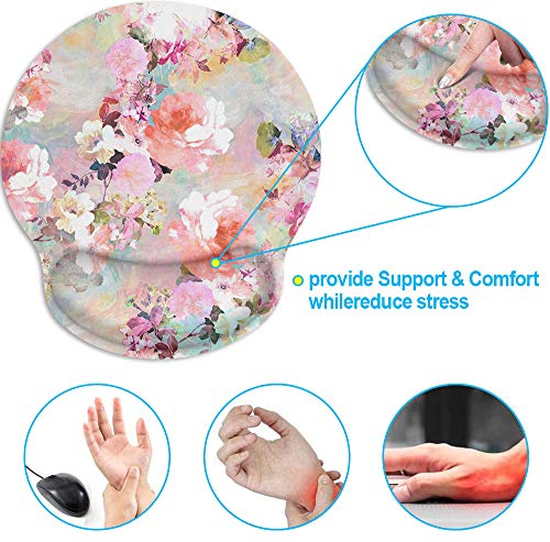 Britimes Ergonomic Mouse Pad With Wrist Support Pink Flowers Peonies Floral Non-Slip Rubber Base Mousepad For Home Office Gaming Working Computers Laptop Easy Typing & Pain Relief #TOP4