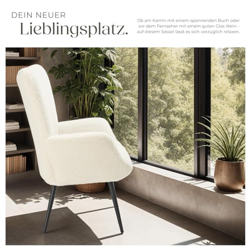 tectake® Skandinavischer Stil Ohrensessel, Teddy Sessel Hygge, Bouclé Sessel Wohnzimmer, Schlafzimmer, Statement Piece Loungesessel, belastbar bis 150 kg