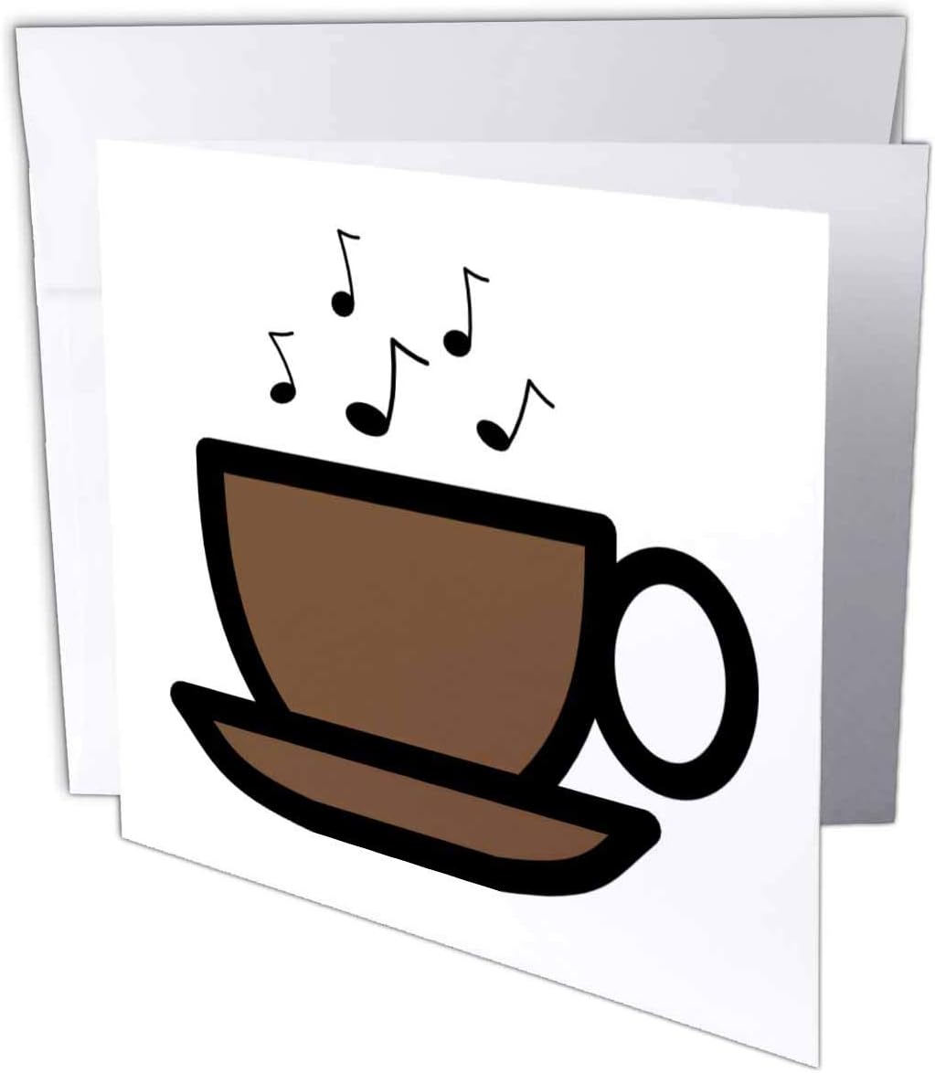 3dRose Brown Coffee Cup With Music Notes - Greeting Cards, 6 x 6 inches, set of 6 (gc_38164_1)