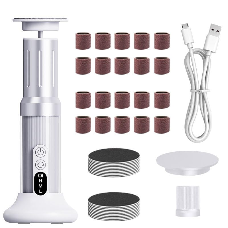 Eliminador de callos eléctrico, 2 en 1, juego de pedicura para el cuidado de los pies eléctrico con 6 velocidades ajustables, Dermaglide eliminador de callos para talones agrietados y durezas (blanco