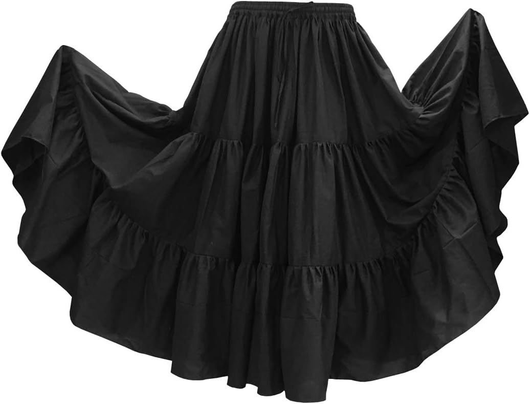 Indian Trendy 36" Long Women's Soft Cotton 10 Yard 3 Tiered Gypsy Belly Dance Skirt Swing Halloween