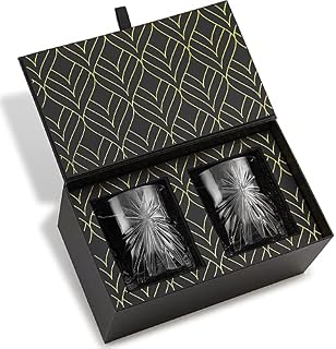 Worlds First Eco-Friendly Crystal Whiskey Glasses - European Crafted Set of 2 Soleil Glass Tumblers (315 ml) for Scotch, Bourbon, Old Fashioned Cocktails & Drinks - Elegant Gold Foil Gift Box