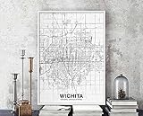 Wichita Kansas Ks USA Map Poster Black White Hometown City Home Decor Office Decoration Wall Art...