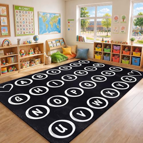 Moucuny 6.5 x 11.5 ft Large Classroom Rug Elementary, Pastel Rainbow Educational Area Carpet for Reading Corner,Preschool, Playroom, Daycares, Learning Space Activities Back to School Supplies by Moucuny - Used condition - US$84.03